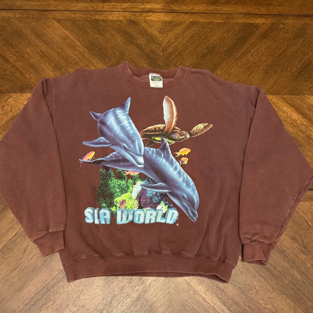 Vintage Sea World‎ Dolphin Sea Turtle Sweatshirt Tultex Maroon Large Made in USA